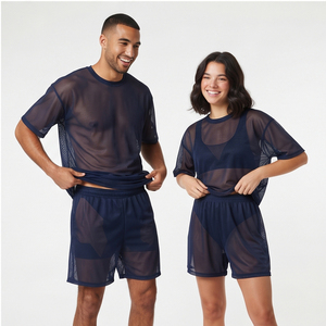 <b>Transparent</b> Mesh Summer <b>Shorts</b> Set <b>Men</b> Women Crew Neck T-Shirt And <b>Shorts</b> Lightweight Drop Shoulder Mesh Tee Tops - Product Image 3