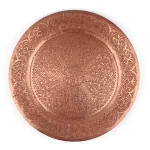 Plateau de service en cuivre pur de qualité supérieure, très vendu, de forme ronde, vente en gros en Inde, plateau de service en métal cuivre, directement d'Inde - Product Image 1