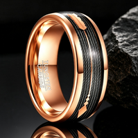 Bague en carbure de tungstène avec incrustation texturée noire et motif flèche, alliance bicolore de 8 mm pour homme, bijoux pour homme en gros