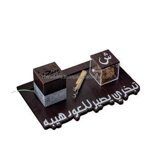 Ensemble de brûleur à bakhoor avec boîte en acrylique, motif floral en nacre, décoration religieuse indienne pour la maison, bois de santal de qualité supérieure - Product Image 1