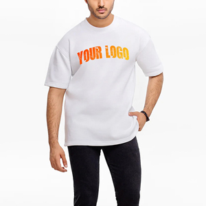 Camiseta Informal para Hombre, 100% Algodón, Talla Grande, con Logotipo Impreso Digital Personalizado en la Parte Delantera, Color Sólido, Hombros Caídos, OEM - Product Image 1
