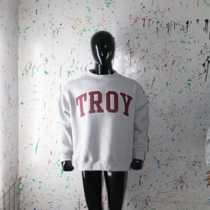 TROY HEATHER GREY <b>Mock</b> <b>Neck</b> Sweatshirt 100% BROWN Applique Embroidery wide <b>neck</b> Sweatshirt Finer Threads - Product Image 5