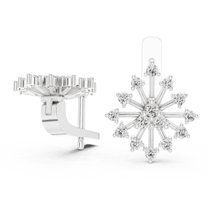 Pendientes únicos de diamantes redondos cultivados en laboratorio con diseño de copo de nieve, con clip en oro blanco de 18 quilates, para uso diario, fiestas y regalos para mujeres. - Product Image 2