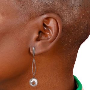 Boucles d'oreilles en argent avec cristaux, motif éfeuille découpé, longues pampilles ovales et breloque feuille ronde, bijoux élégants pour femme, cadeau de fête - Product Image 5