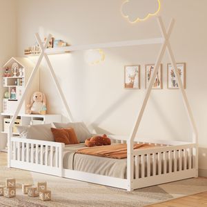 Letto a capanna in legno bianco per bambini, con recinzione, misura Twin Size. Arrivo previsto 27/2. - Product Image 1