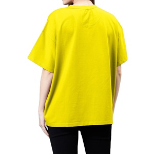 T-shirt décontracté pour femme, coupe oversize, col rond, manches mi-longues, couleur unie, tricoté, coupe droite, épaules tombantes, jaune, longueur normale, été - Product Image 2