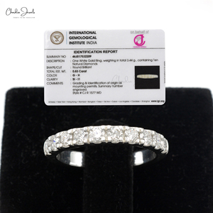 Prêt à expédier – Bague de mariage demi-éternité en or blanc massif 14 carats avec diamants G-H certifiés IGI, bague empilable, bijoux de mariée en gros - Product Image 6