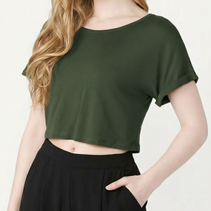 <b>Top</b> Manufacturer Women <b>Crop</b> <b>Top</b> O Neck Breathable Short Sleeve Loose Fit Girls Oversized <b>Crop</b> <b>Top</b> Lightweight Gym <b>Crop</b> <b>Top</b> OEM - Product Image 1