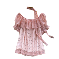Blusas Elegantes de Chifón de Manga Corta para Verano, Camisas con Volantes y Estampado de Puntos para Mujer, Tops Elegantes para Dama, Ropa al por Mayor para Mujer
