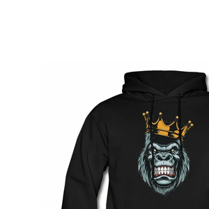 Men's Black Hoodie With Gorilla <b>King</b> <b>Crown</b> Print Casual Streetwear Front Logo Design Regular Fit - Product Image 5