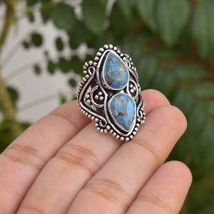 Blue Copper <b>Turquoise</b> 925 Sterling Silver <b>Ring</b> For Women Handmade Jewelry Gift For Wedding Anniversary Gift For Her Boho <b>Ring</b> - Product Image 6