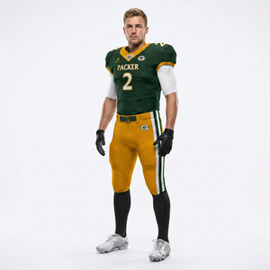 Conjunto de Uniforme de Fútbol Americano Personalizado al por Mayor – Jersey Sublimado Verde y Dorado con Pantalones a Juego – Uniformes de Equipo Personalizados - Product Image 1
