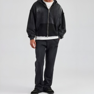 Premium Men's Acid Wash Tracksuit Breathable Fabric Sports Jogging <b>Zip</b> <b>Jacket</b> Pants Set Plus Size Streetwear OEM Trendy Hot <b>UP</b> - Product Image 1