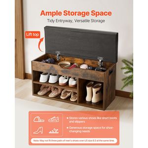 Banc à chaussures d'entrée 31,7 x 12,0 x 17,5 pouces, capacité 300 lb, avec assise rembourrée et espace de rangement relevable, organisateur de rangement intégré - Product Image 2