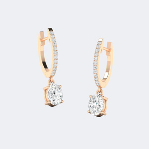 1.20 CTW Oval and Round Prong and Bezel and Pave Huggie Drop Linear <b>Diamond</b> <b>Earrings</b> - Product Image 6