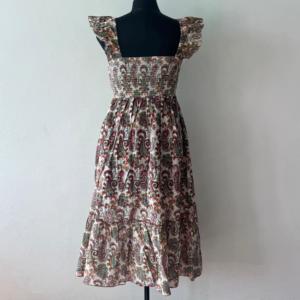 Robe midi décontractée pour femme à imprimé cachemire, manches courtes, col carré, coupe trapèze, en viscose et polyester tissé respirant, idéale pour l'été - Product Image 3