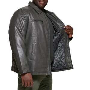 Men's PU Leather Jacket Black Zip Front Casual <b>Turn</b>-down Collar Regular Fit Autumn Outerwear - Product Image 5