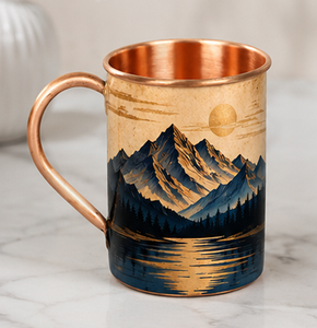 <b>Copper</b> <b>Mug</b> With Mountain Landscape Design Handle Eco-Friendly Outdoor Drinkware Retro Style Green And Gold Finish Artisanal - Product Image 2