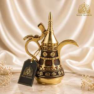 Skies Traders - Cafetera Árabe Tradicional de Latón Antiguo, Grabada, Quemador de Incienso del Medio Oriente, Tetera - Product Image 5
