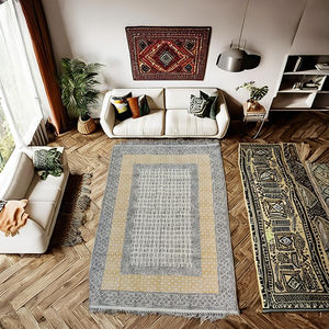 Tapis en coton écologique de style bohème, tissé à la main, à armure plate, imprimé en bloc, taille personnalisée pour le salon - Product Image 1