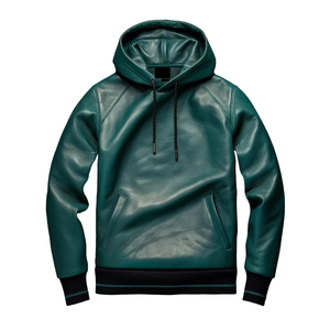 Custom High-Quality Leather Hoodie Customized Sized Breathable Vintage-Style <b>Pullover</b> with Hood <b>for</b> Streetwear Fashionable - Product Image 5