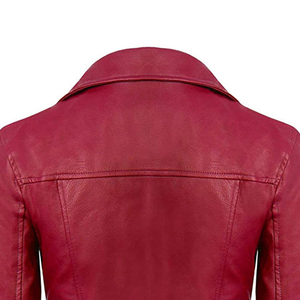 Women's Red PU Leather Windproof Moto <b>Jacket</b> Full Sleeve Regular Length Solid Color Biker Style Spring Autumn Wear - Product Image 4