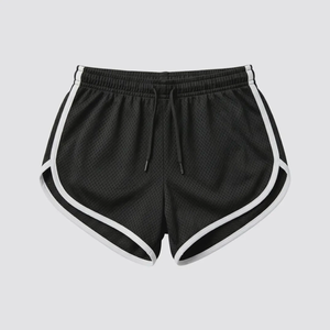 Shorts de course gris en maille respirants et à séchage rapide pour femmes, avec bordure contrastante, pour la gym et le sport, OEM ODM en gros - Product Image 2