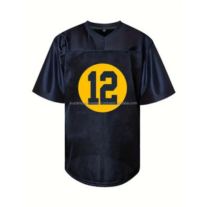 Maillot de football américain rétro pour hommes, t-shirt en maille respirante avec broderie à col en V, vêtements de sport grande taille pour l'été - Product Image 1