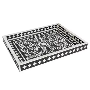 Bandeja Decorativa con Incrustaciones Florales Hechas a Mano – Decoración de Lujo para el Hogar por blossom craft india - Product Image 1