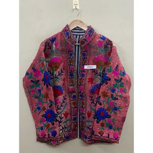 Women's Cotton Suzani Hand Embroidered V-Neck <b>Jacket</b> Coat Breathable <b>Wedding</b> Floral Kantha for Winter Summer Bridesmaid Gift - Product Image 6