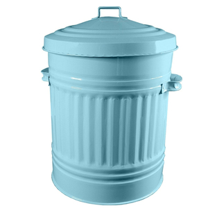 Poubelle en métal bleu de grande qualité avec couvercle, en acier galvanisé robuste, style rétro, pour usage intérieur et extérieur, à prix économique - Product Image 1