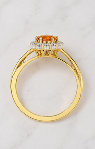 Bague halo en argent sterling 925 plaqué or avec saphir orange CZ, coupe ronde, style vintage, bague de fiançailles, bijoux fins pour femmes - Product Image 4