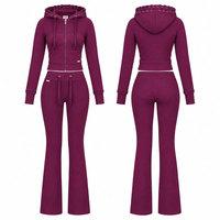 Survêtement à capuche bordeaux pour femme, fermeture éclair intégrale, poches latérales, style décontracté, couleur unie, coupe classique, vêtement d'automne