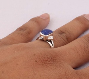 Natural <b>Lapis</b> <b>Lazuli</b> <b>Ring</b> 925 Sterling Silver Vintage Style Cushion Cut Royal Blue Gemstone <b>Ring</b> for Women Handcrafted Boho - Product Image 2