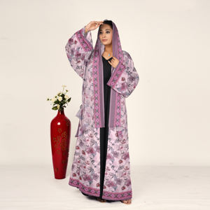 Abaya en mousseline imprimée florale avec foulard assorti pour femme, style ouvert sur le devant, tenue longue et modeste, vêtement islamique de style arabe - Product Image 2