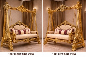 Majestic Look Hand Carved Maharaja <b>Swing</b> Luxury Palace Style Teak Wood Jhula Traditional Golden Indoor <b>Swing</b> <b>For</b> Big Mansion - Product Image 4