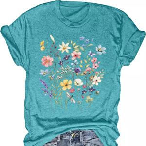 Camiseta estampada a la moda para mujer, camiseta gráfica informal de tela suave, ropa elegante y ligera para el verano, conjunto cómodo para mujer - Product Image 1