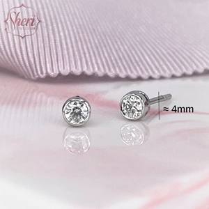 [Sheri Jewels] Pendientes Clásicos para Mujer con Engaste de Bisel, Estilo Simple, Oro Blanco Sólido de 18K, Diamante Natural de Corte Brillante, Color F-G - Product Image 2