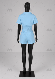 Conjunto de Camiseta Polo Corta Azul Claro para Mujer con Logotipo y Pantalones Cortos Deportivos de Corte Regular para Primavera/Verano - Product Image 2