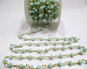 3- Feet Amazonite Rondelle Faceted Size 6mm wire wrapped Hydro Quartz Beaded <b>Rosary</b> Chain - Product Image 2