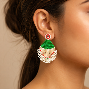 SSTRINGZ ER042 Boucles d'oreilles pendantes festives faites à la main pour femme, motif Père Noël perlé, bijoux de Noël en perles de rocaille, vente en gros - Product Image 2