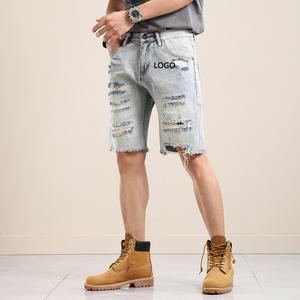 Shorts de mezclilla rectos, lavados, con efecto desgastado, tallas grandes, al por mayor, personalizados - Product Image 4