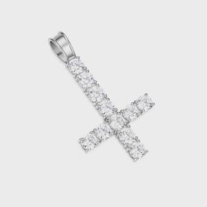 Pendentif croix en argent sterling avec moissanite taille brillant rond, style hip-hop, luxe, pour homme, idéal pour les soirées - Product Image 5
