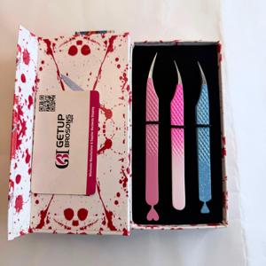 GETUP BROSONS IMPEX ชุดแหนบต่อขนตาดอลฟิน 3 ชิ้น สีชมพู สีฟ้า สแตนเลสสตีล ปลายแหลมสำหรับต่อขนตา บรรจุกล่อง - Product Image 1
