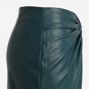Jupe crayon en cuir PU taille haute pour femme, longueur genou, froncée, couleur unie, style élégant, toutes saisons - Product Image 5