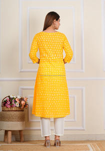 Vestido de Kurta de algodón con estampado de bloque de mano de diseñador indio tradicional, Ropa Étnica hecha a mano para mujer, ropa regional - Product Image 4