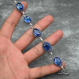 Bracelet artisanal en argent sterling 925 avec pierre d'iolite, pierre bleue naturelle, cadeau pour femme - Product Image 3