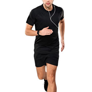 Conjunto de camiseta y pantalones cortos deportivos de verano con logotipo personalizado para hombre, conjunto de pantalones cortos de algodón para correr, conjunto de pantalones cortos personalizados para hombre, precio al por mayor. - Product Image 5