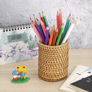 Portalápices de ratán, contenedor trenzado para organizadores de escritorio, estuches para lápices, artículos de oficina y escolares - Product Image 5