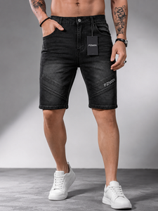 Pantalones Cortos de Mezclilla para Hombre F2WIN, Lavado Claro, Corte Recto, Formales, de Verano, con Bolsillos, Cintura Media, Transpirables, de Punto, Spandex/Algodón, de Secado Rápido - Product Image 1